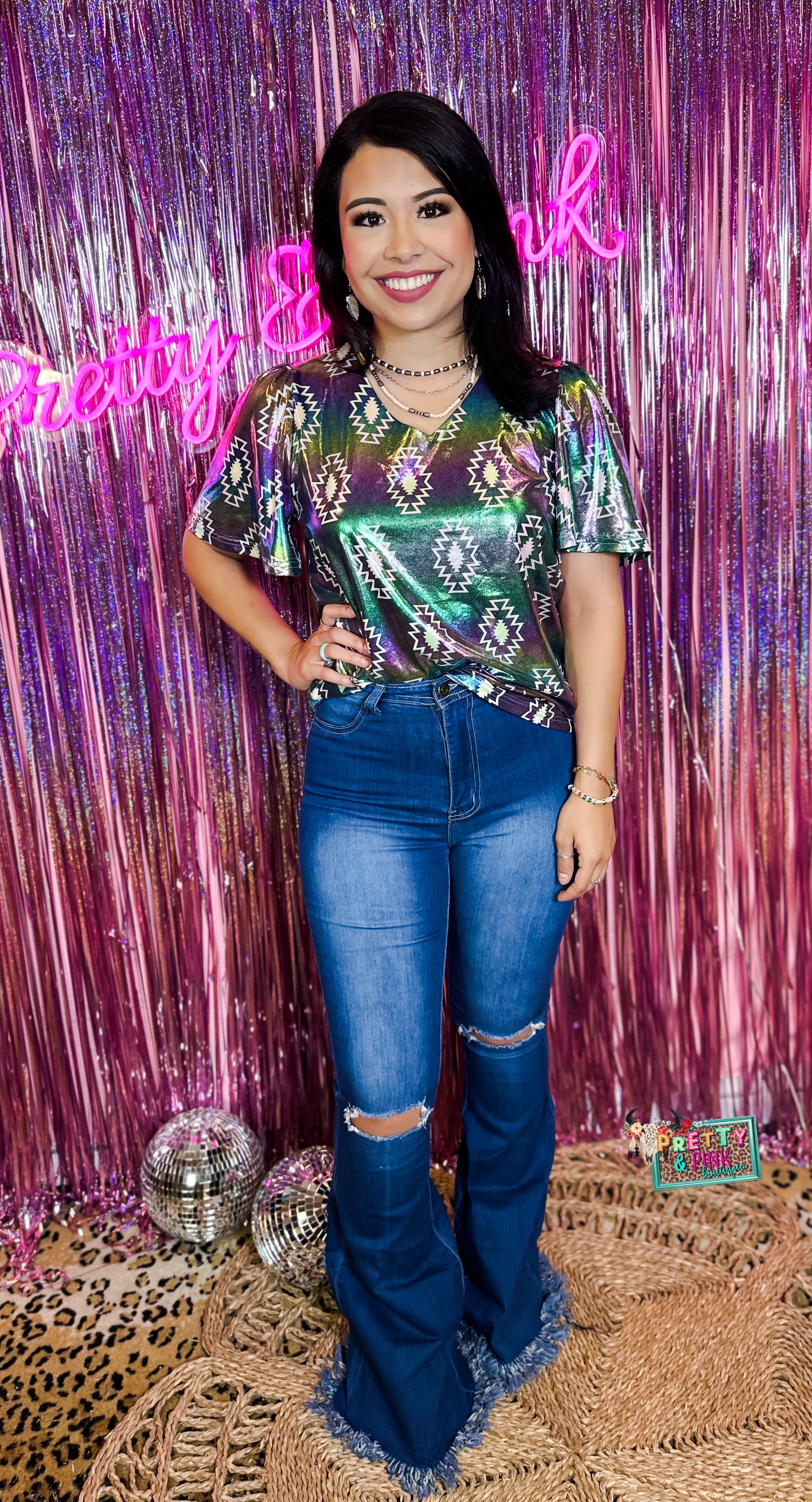 Aztec Shimmer Top Pretty & Pink Boutique