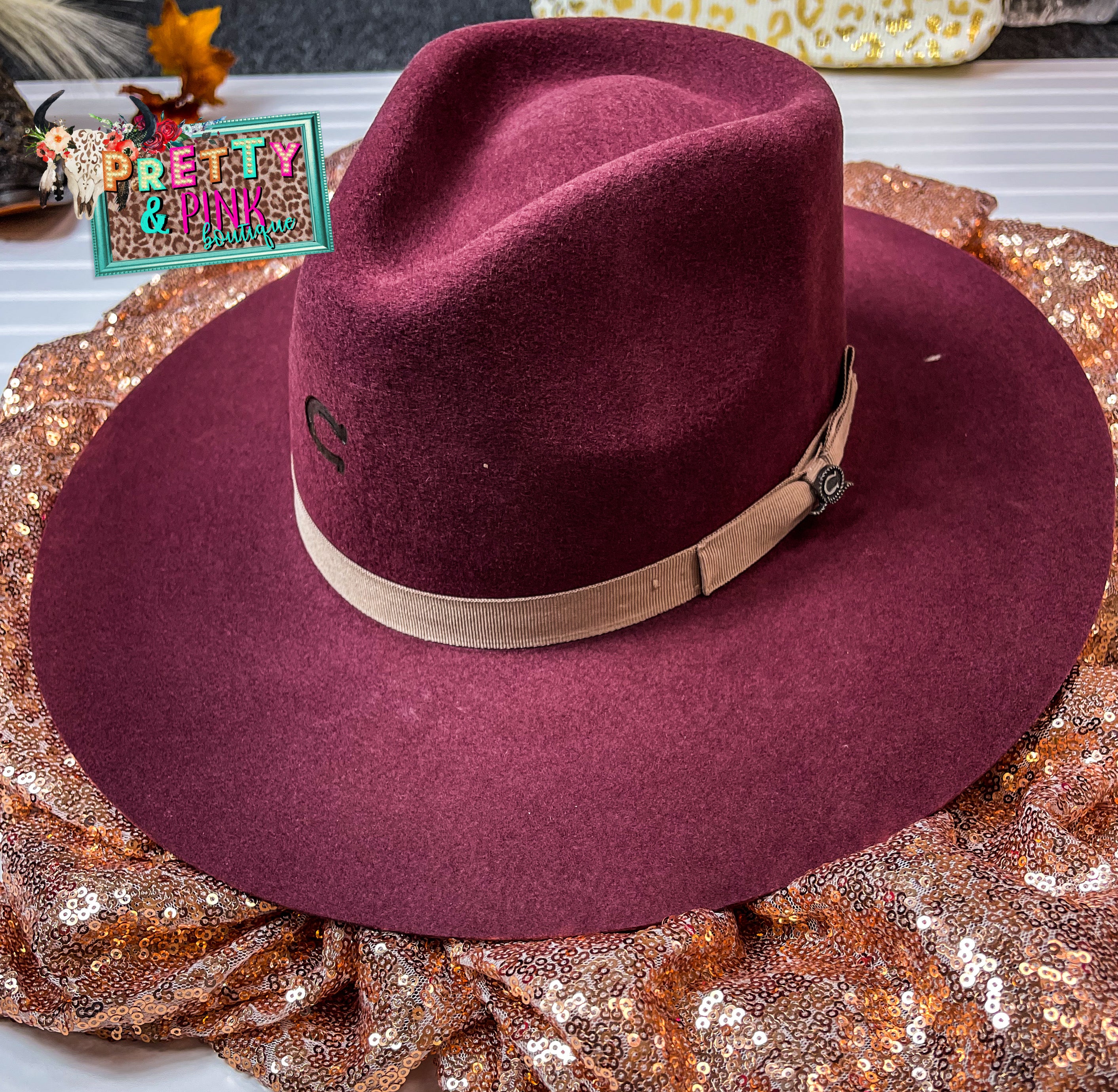 Charlie 1 Horse Highway Hat - Burgundy - Retail $90 CHARLIE 1 HORSE HIGHWAY BURGUNDY FELT HAT – The Chandelier  main image 4