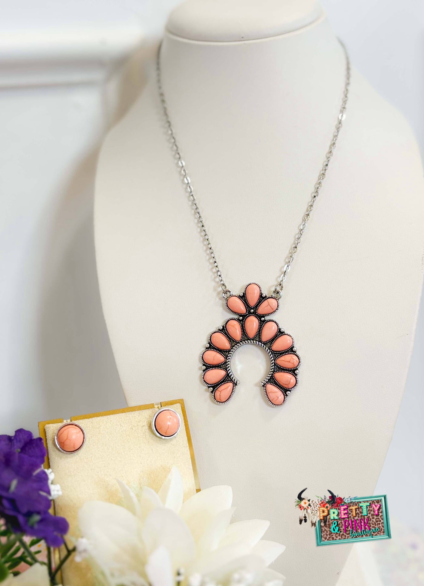 Blush Sunset Squash Blossom Necklace Set