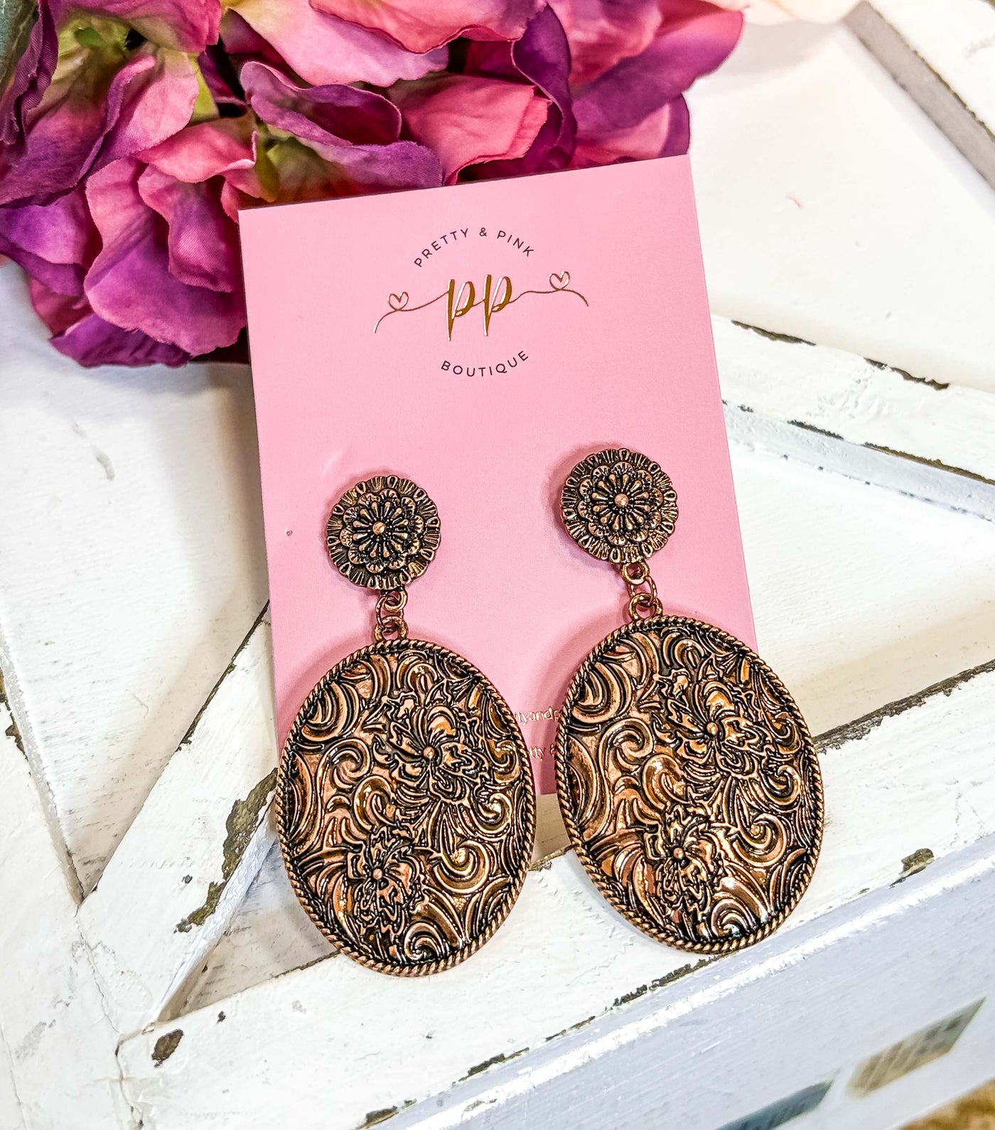 Western Rose Copper Drop Earrings