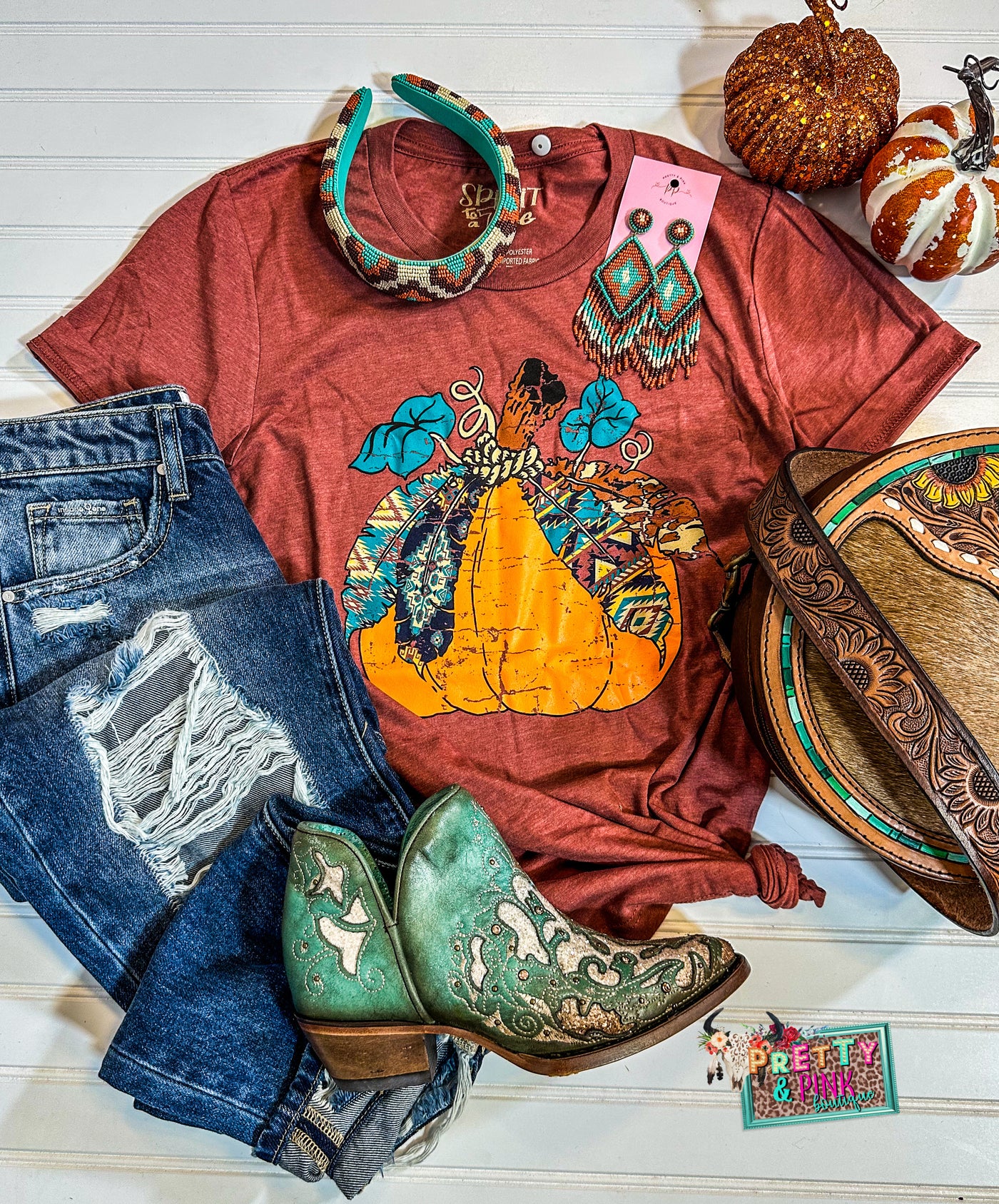 Southwest Pumpkin Feathers Tee