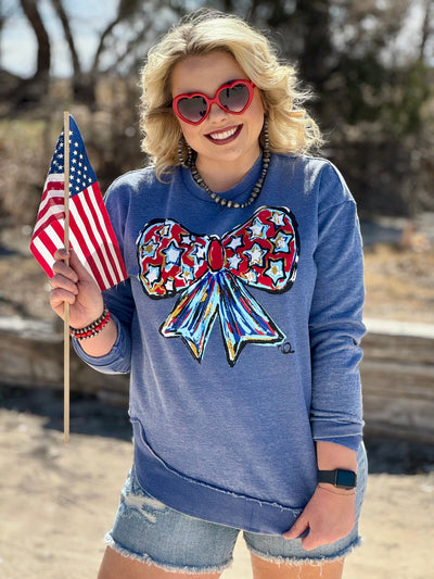 Callie Ann Stelter Patriotic Bow Poncho Sweatshirt🩷