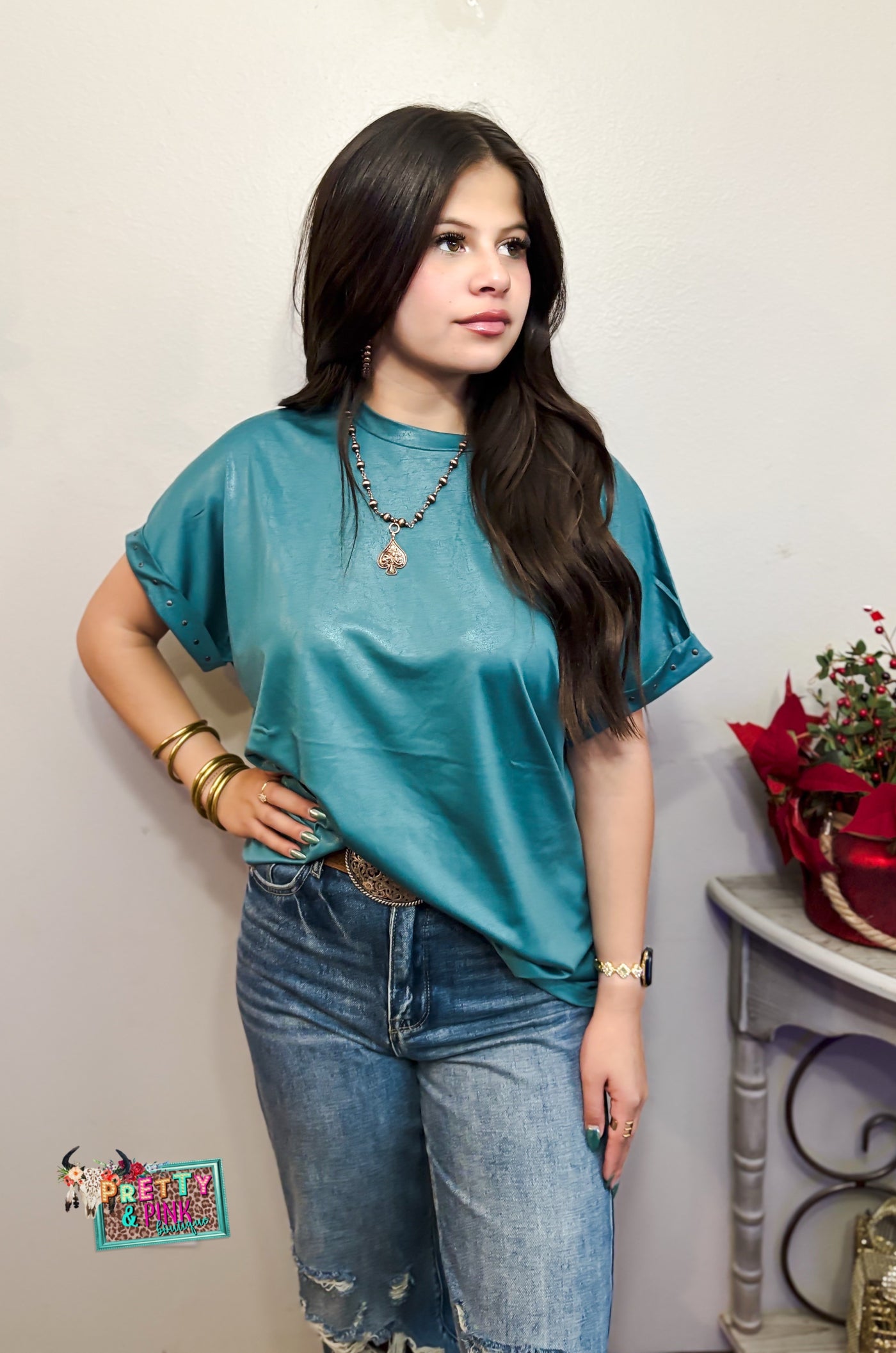 Luxy Bucks Top- Turquoise