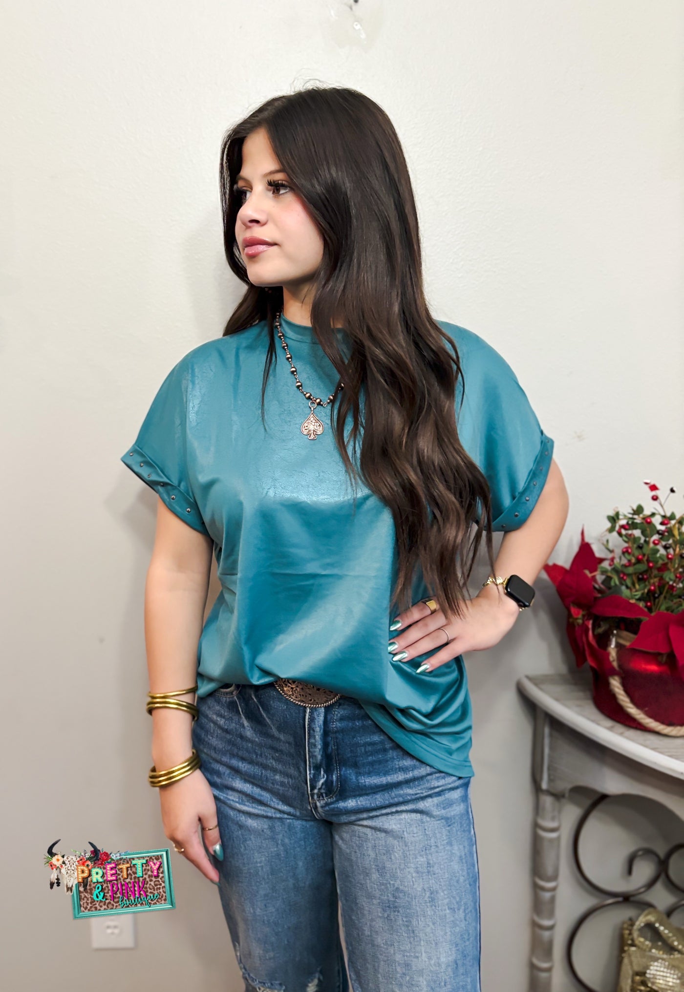 Luxy Bucks Top- Turquoise