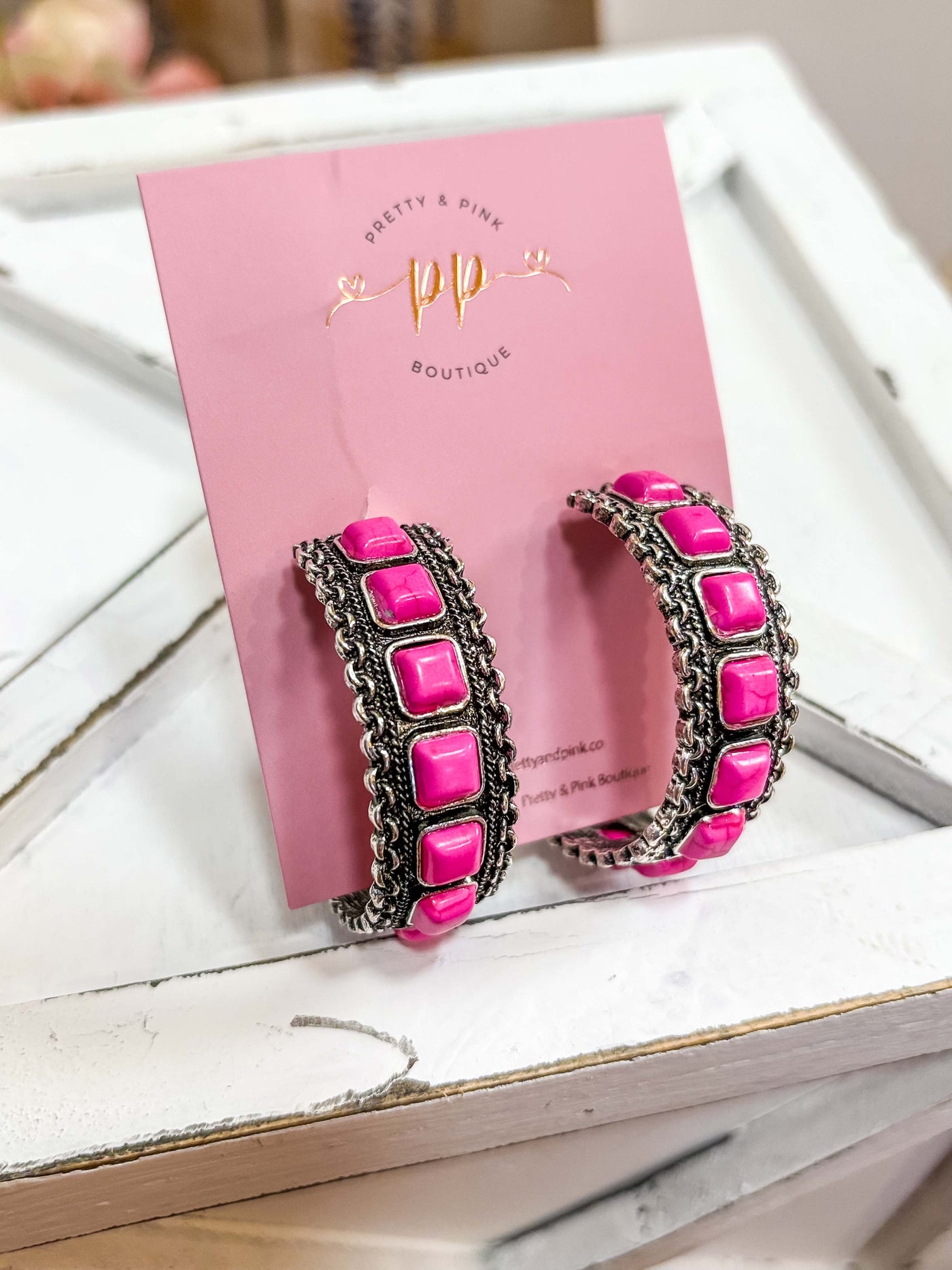 Wild Rose Pink Hoop Earrings
