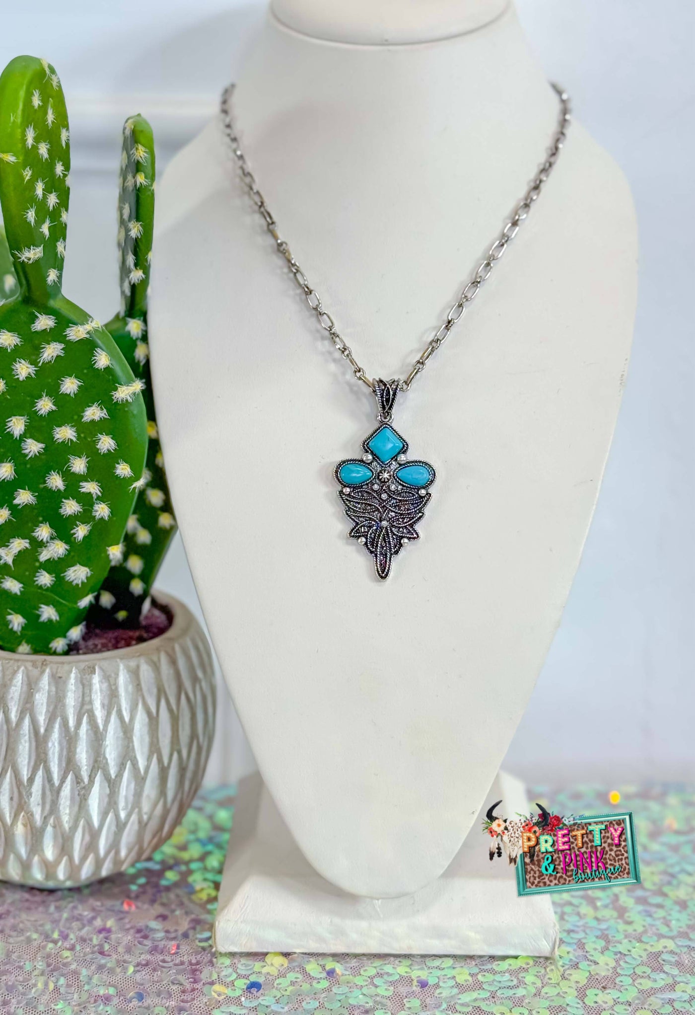 Boot Stitch Turquoise Necklace