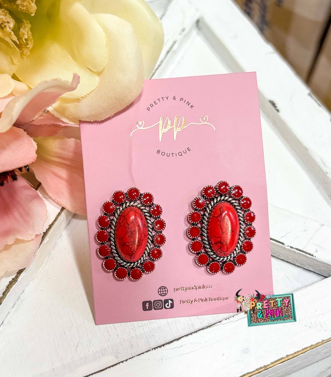 Scarlet Bloom Oval Studs
