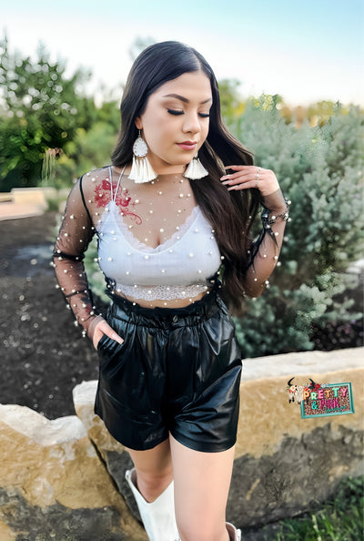 Dazzling Diamonds Mesh Top- Black