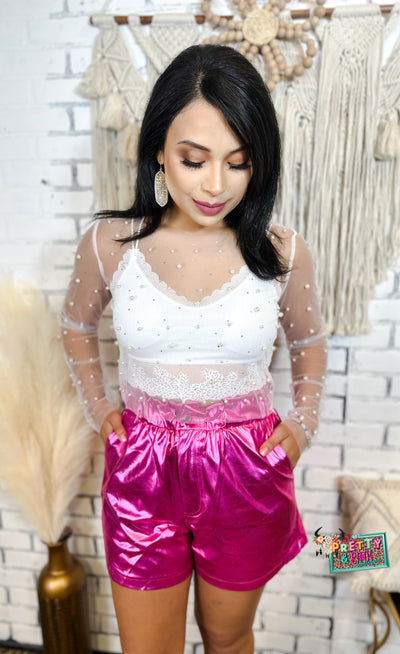 Dazzling Diamonds Mesh Top- Ivory