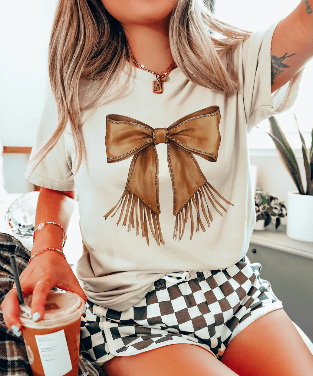 Western Cowgirl Bow Tee🩷