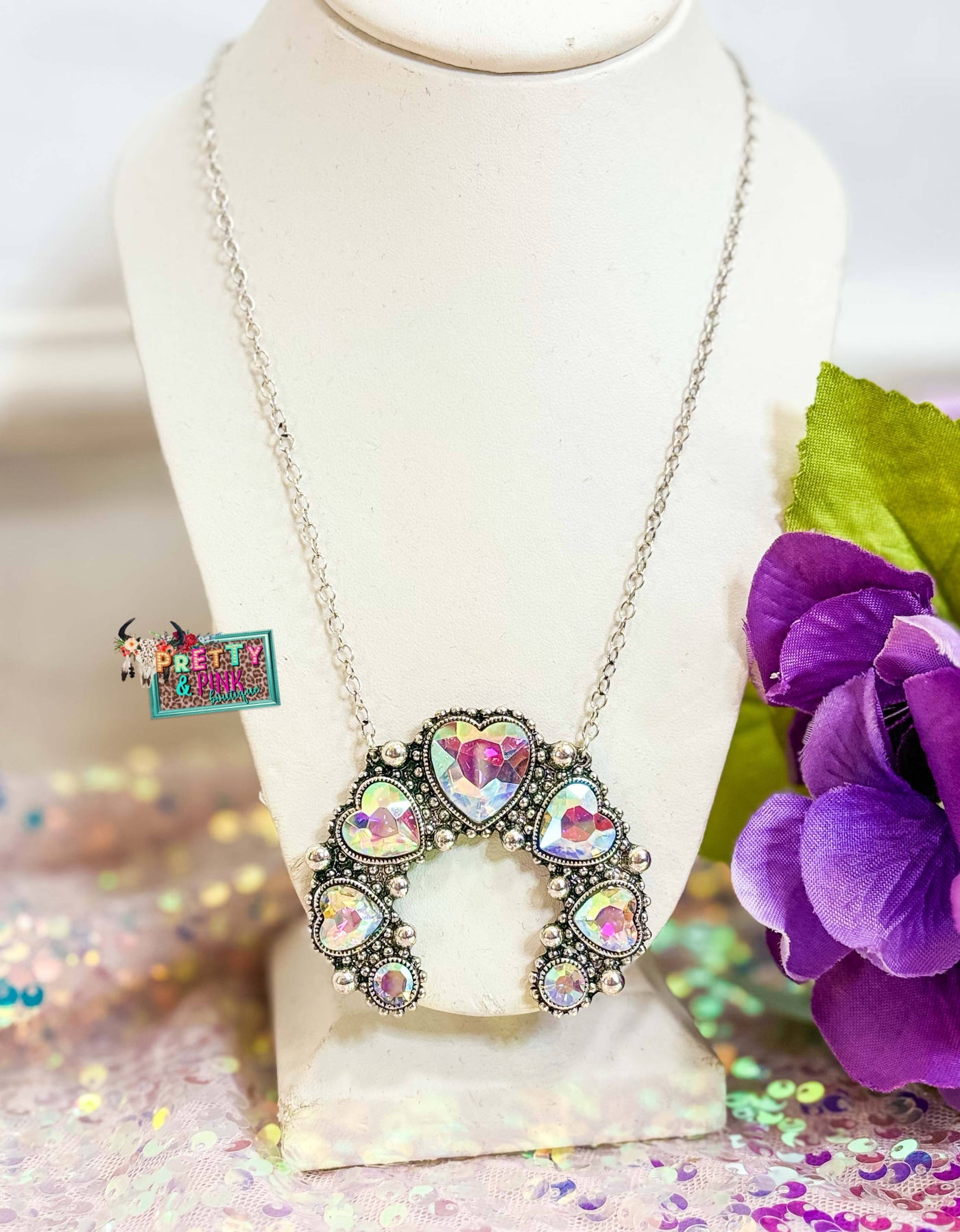 Iridescent Hearts & Squash Necklace