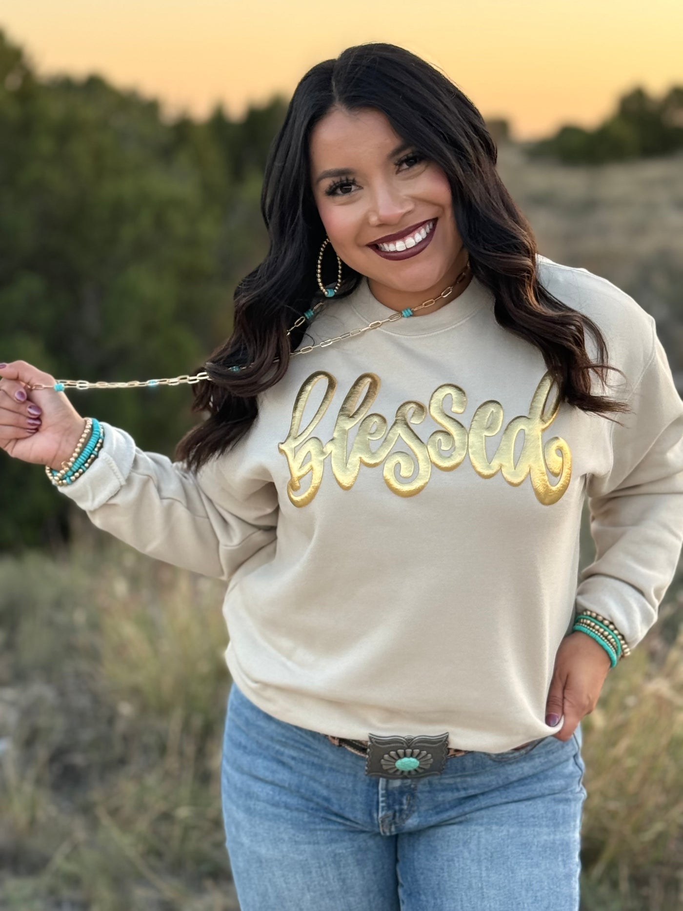 Blessed in Gold Metallic Puff Sweatshirt🩷