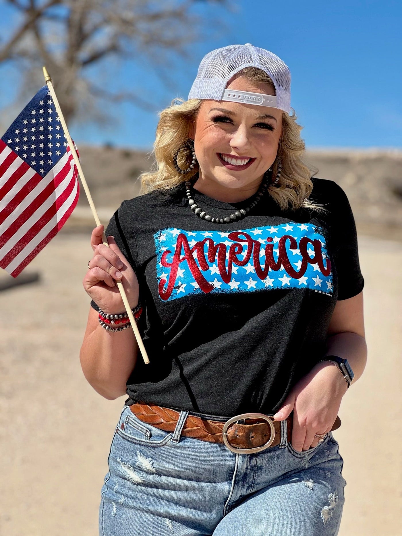 America on Stars in Red Metallic Puff Tee🩷