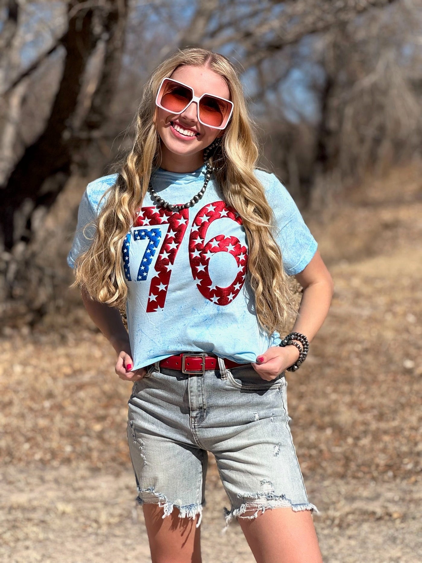 1776 in Metallic Puff with Stars Tee🩷
