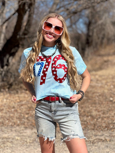 1776 in Metallic Puff with Stars Tee🩷