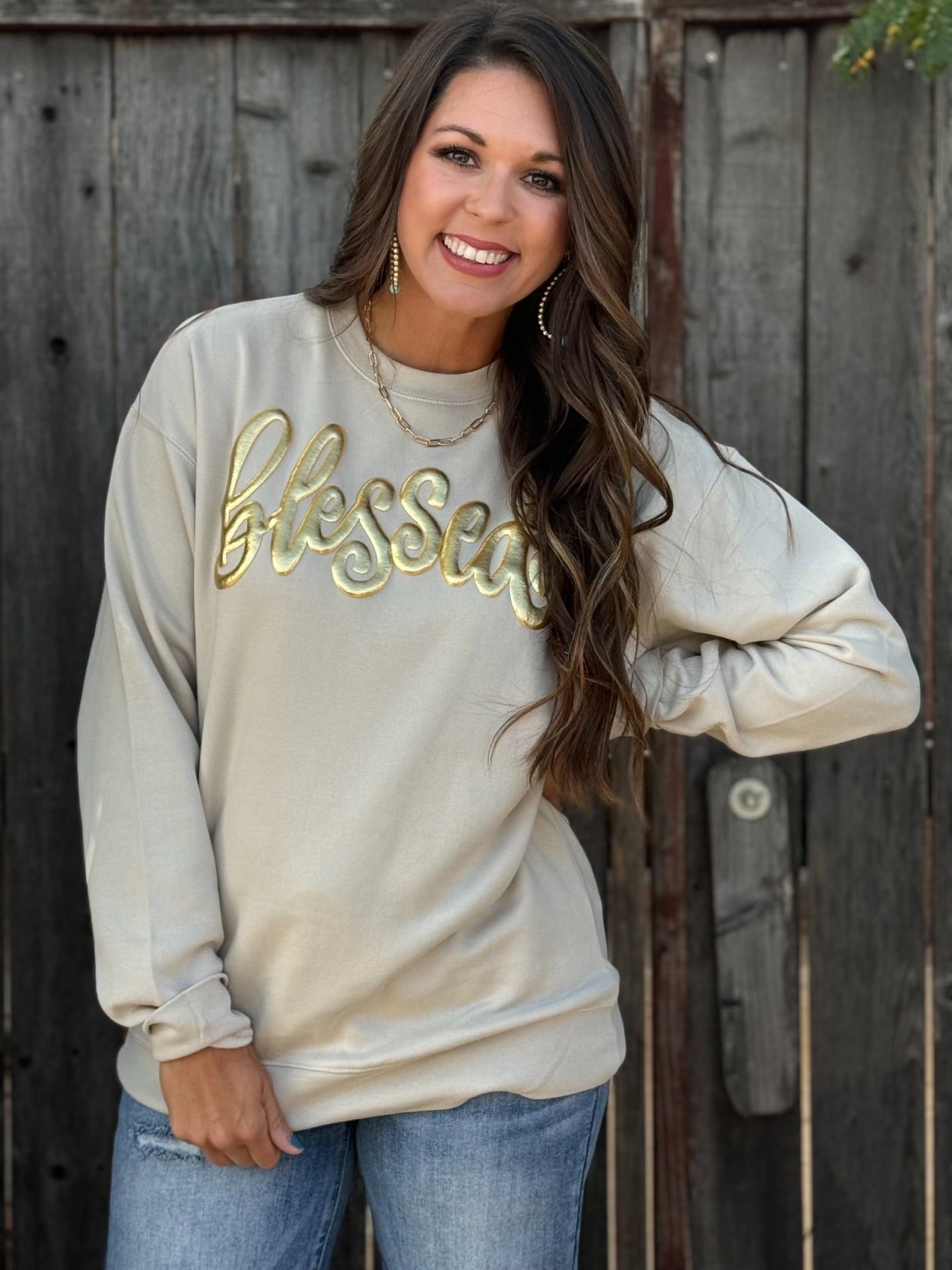 Blessed in Gold Metallic Puff Sweatshirt🩷