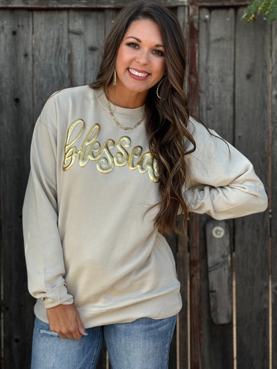 Blessed in Gold Metallic Puff Sweatshirt🩷