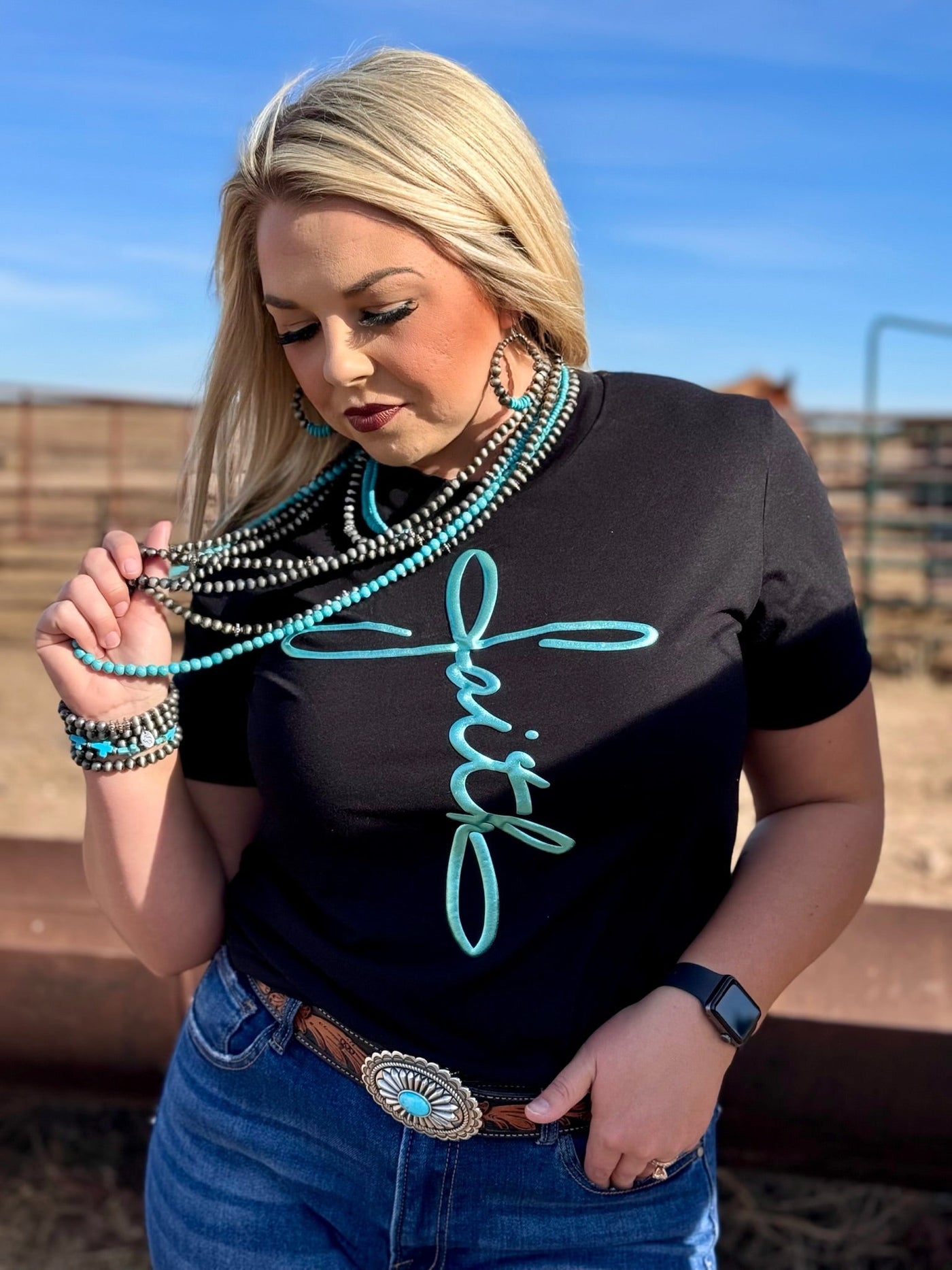 Faith in Teal Metallic Puff Tee🩷