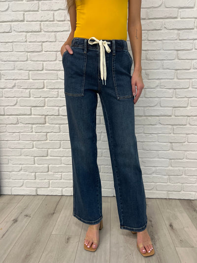 Melanie High Rise Drawstring Wide Leg Jeans🩷