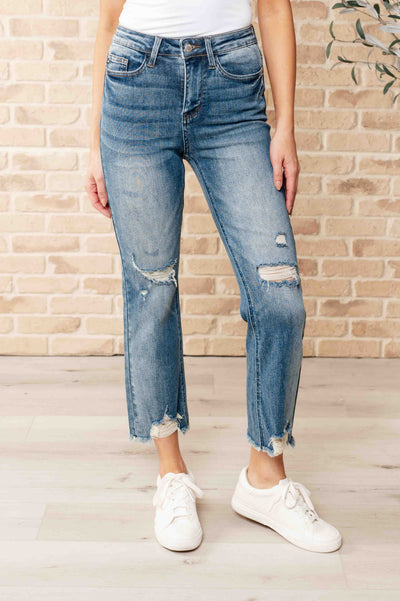 Judy Blue Sammy High Waist Distressed Crop Straight Leg Jeans🩷