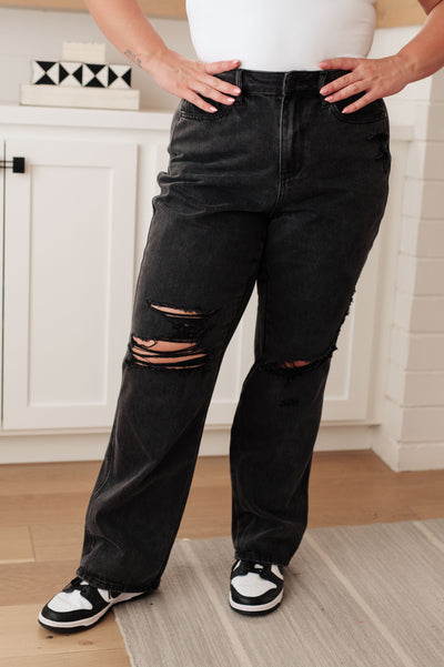 Judy Blue Susannah High Rise Rigid Magic 90's Distressed Straight Jeans in Black🩷