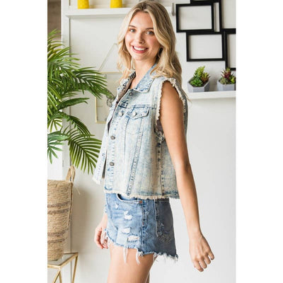Rhinestone Color Denim Vest