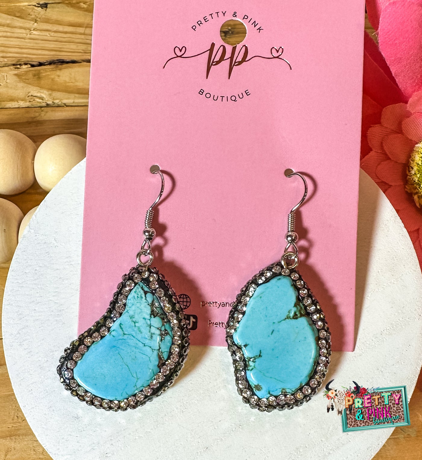 Turquoise Round Rock Earrings